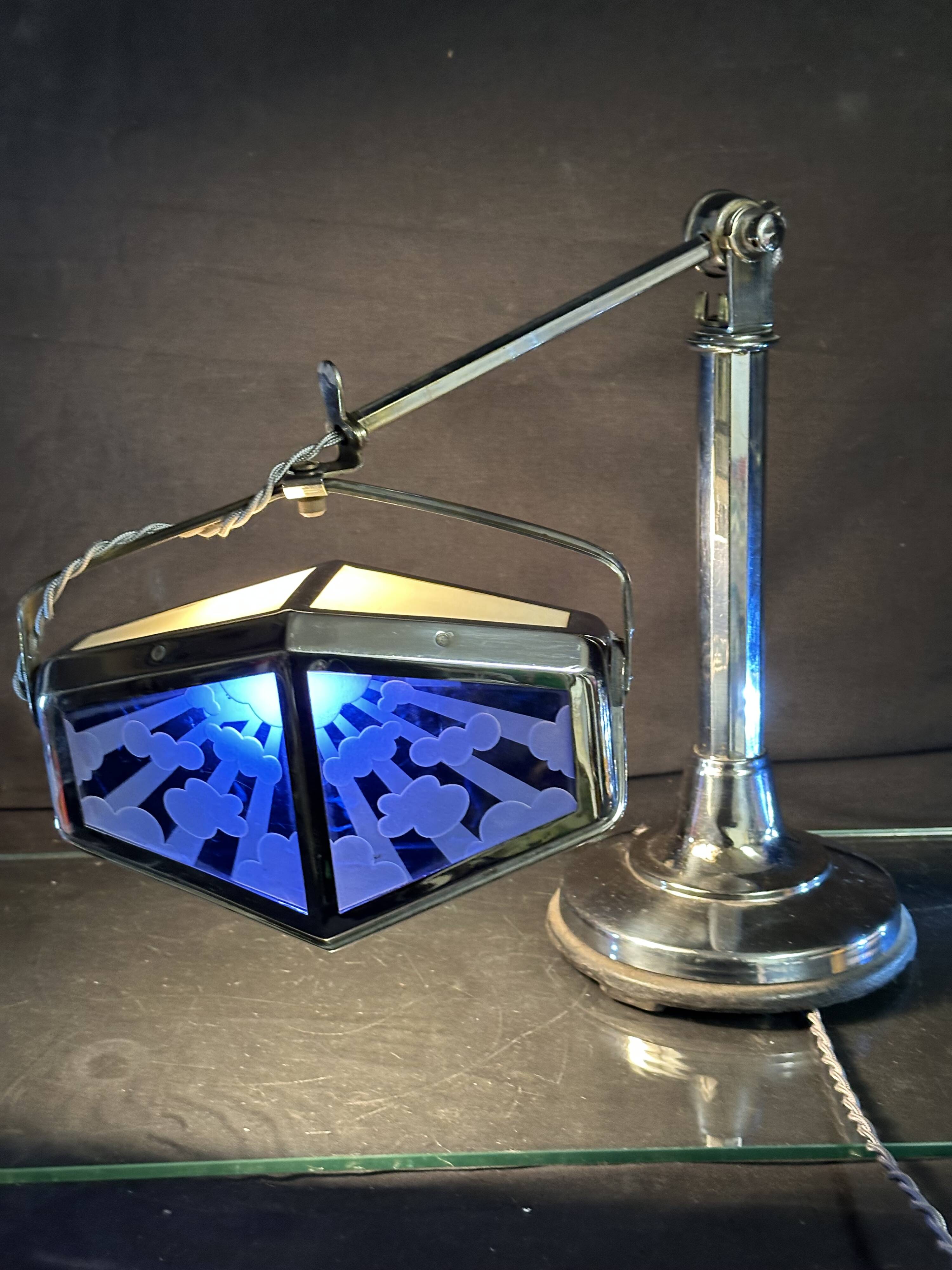 Large PIROUETT Art Deco metal chromo glass clouds lamp