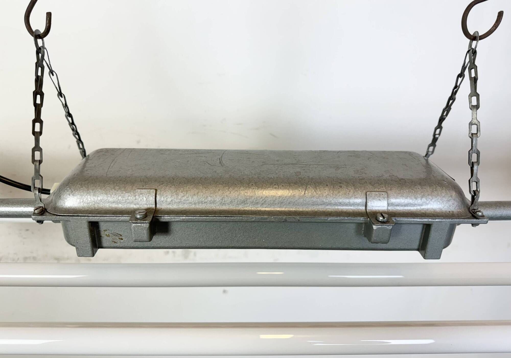 Grey Industrial Hanging Tube Light from Polam Gdansk, 1970s