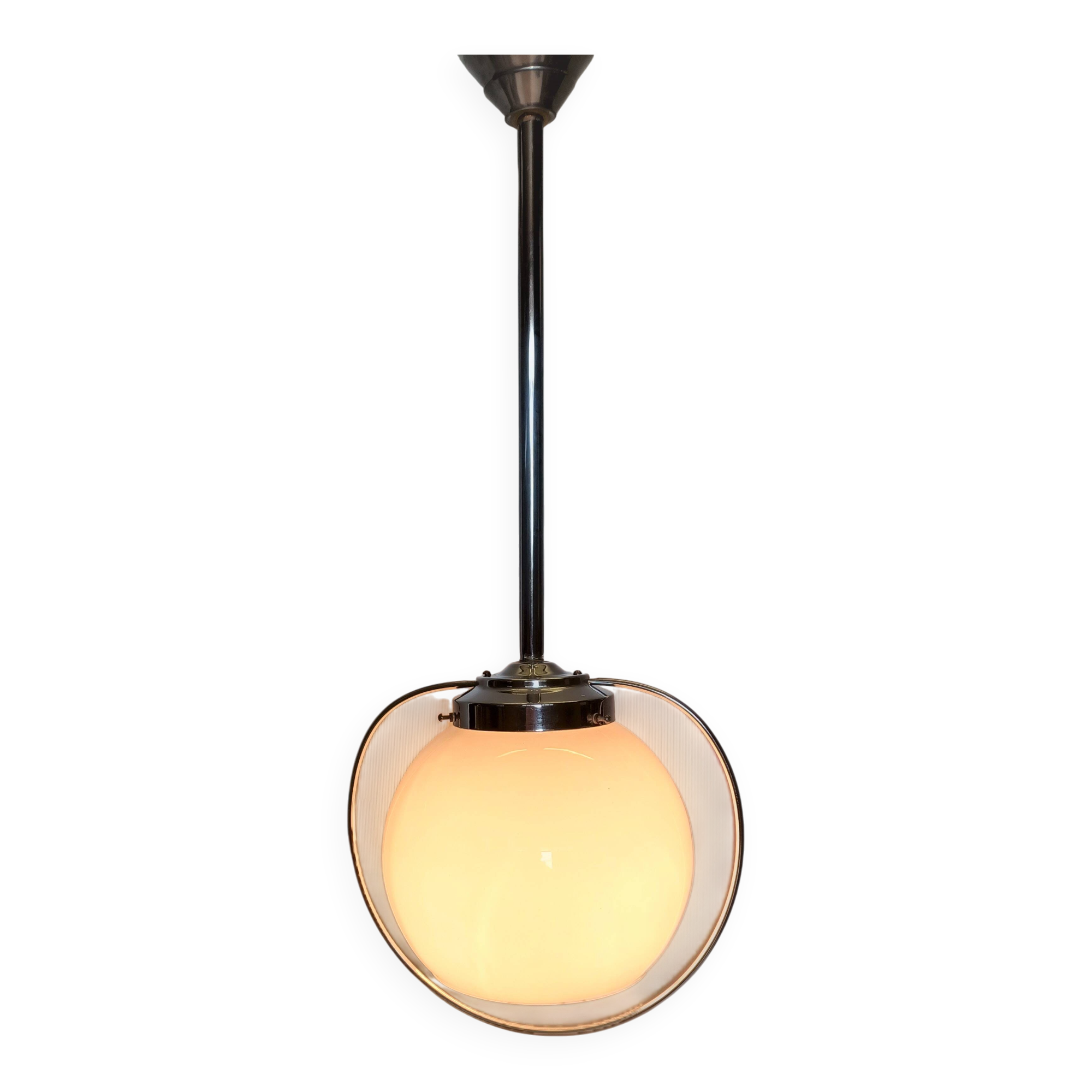 Antique chandelier - Art Deco - White opaline globe - 1940