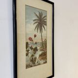 Vintage Print of Lotus Flower and Palm Tree Black Frame