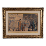 Engraving Auguste Lepère enhanced religious procession Nantes cathedral