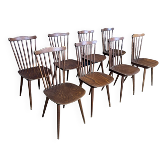 Set of 8 Baumann wooden bistro chairs, Menuet model, France, 1960s