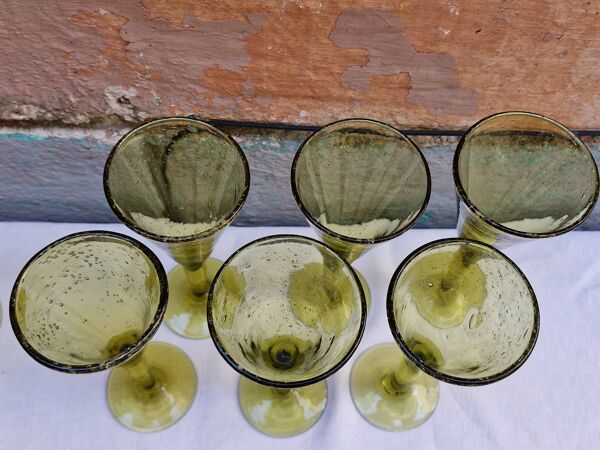Biot 6 Flutes vintages à champagne ( cocktail ou vin )Verre soufflé, Bullé