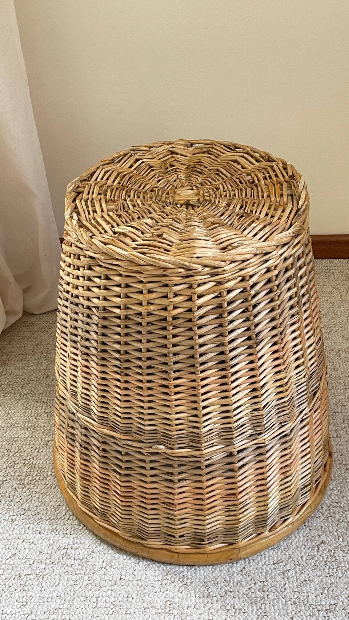 Large VINTAGE WICKER BASKET Wood