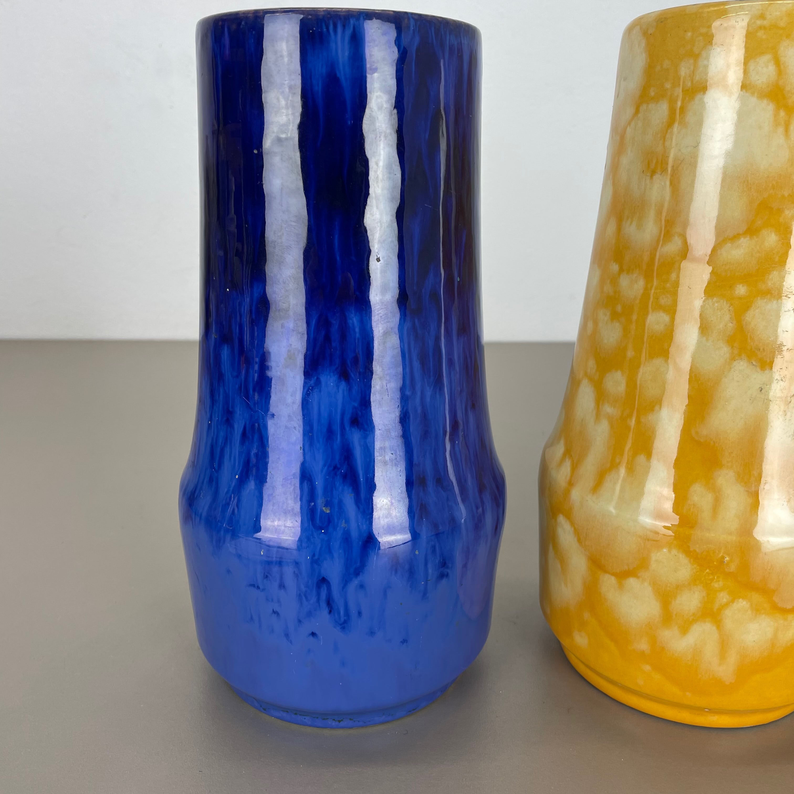Set of Three Pottery Fat Lava "Supercolor" Vases Made by Scheurich Germany 1970s
