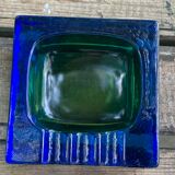 Square blue glass ashtray