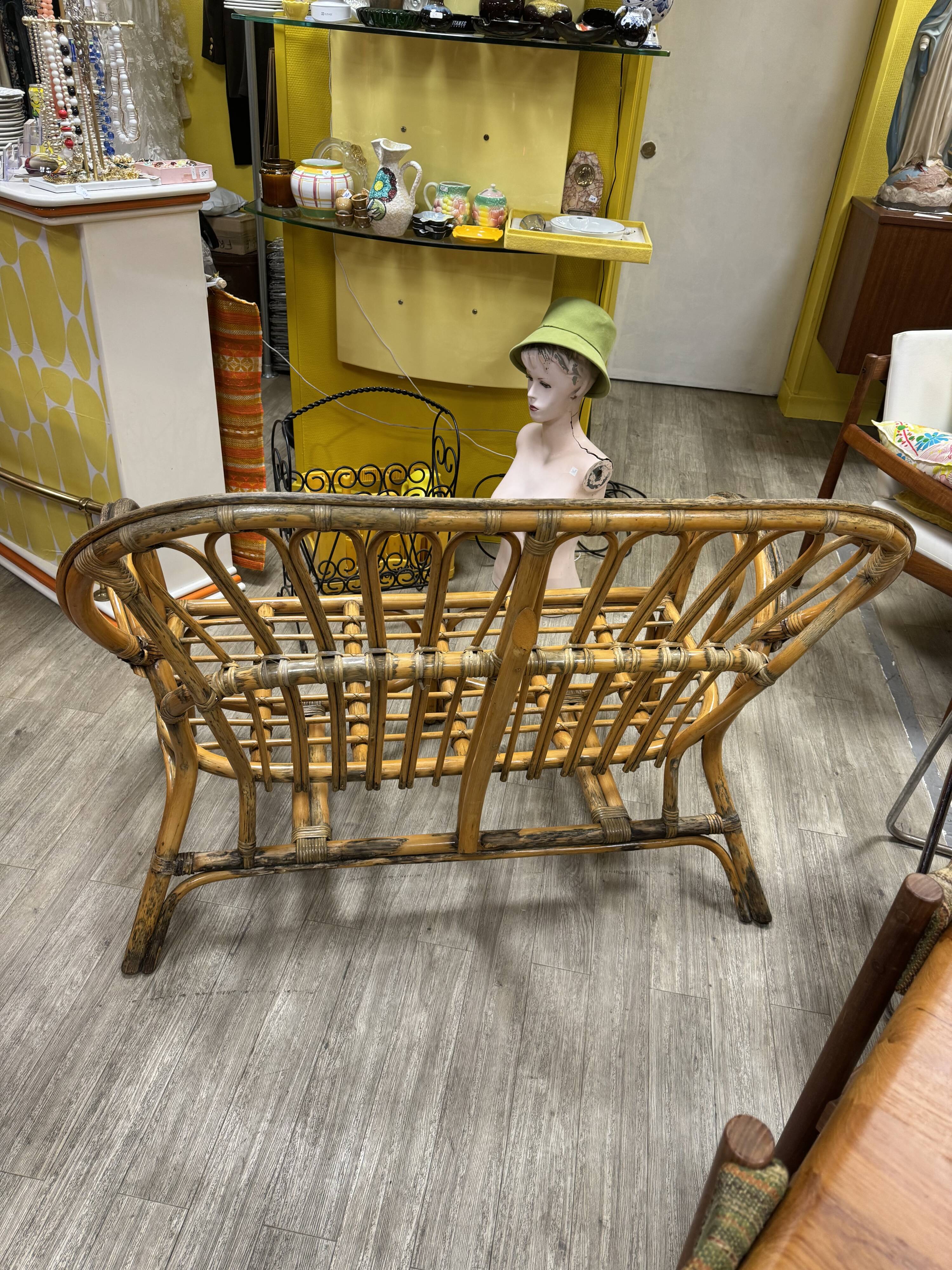 Vintage rattan bench 70