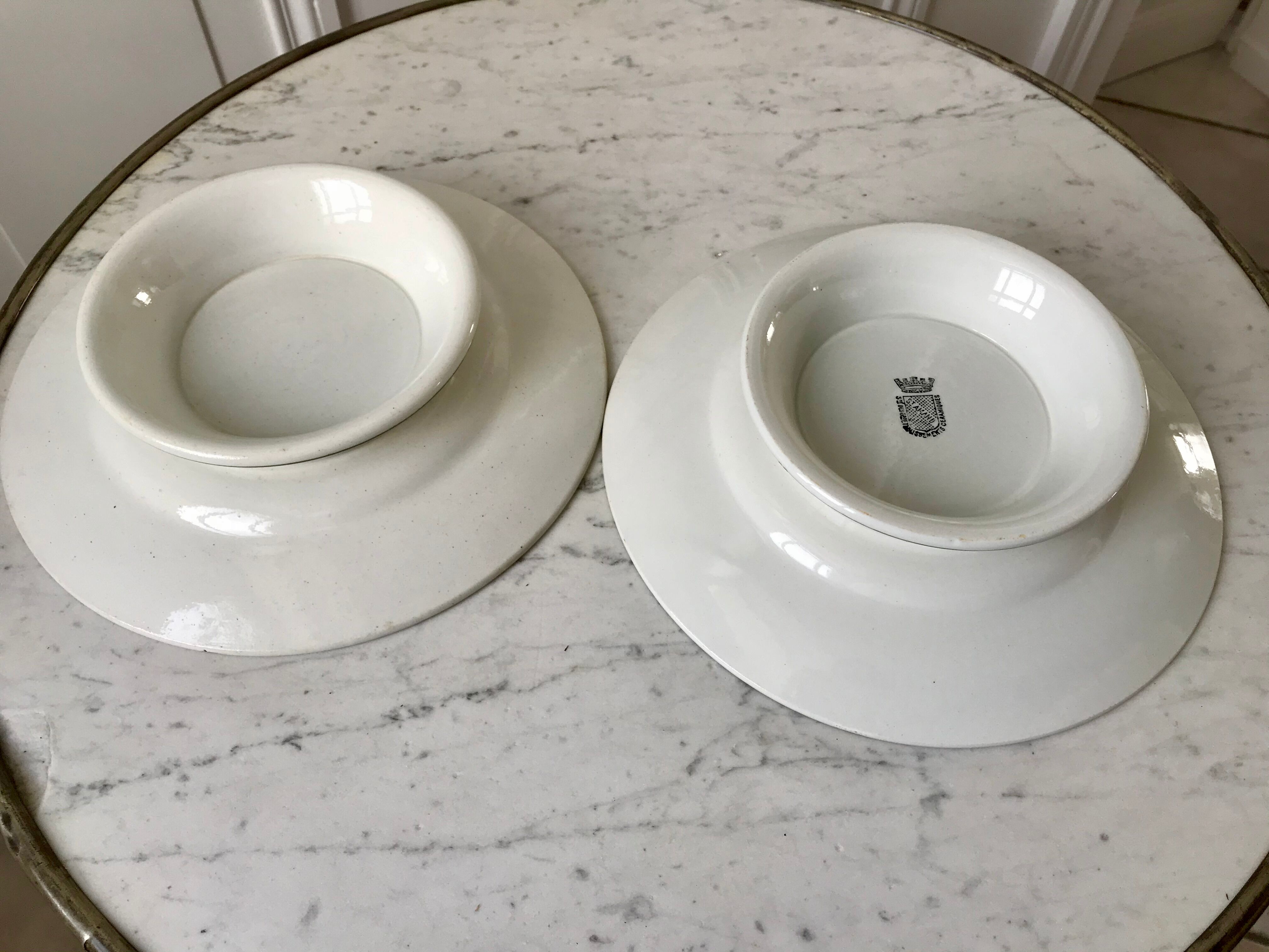 Pair of low compotiers terre de fer st amand green early twentieth century