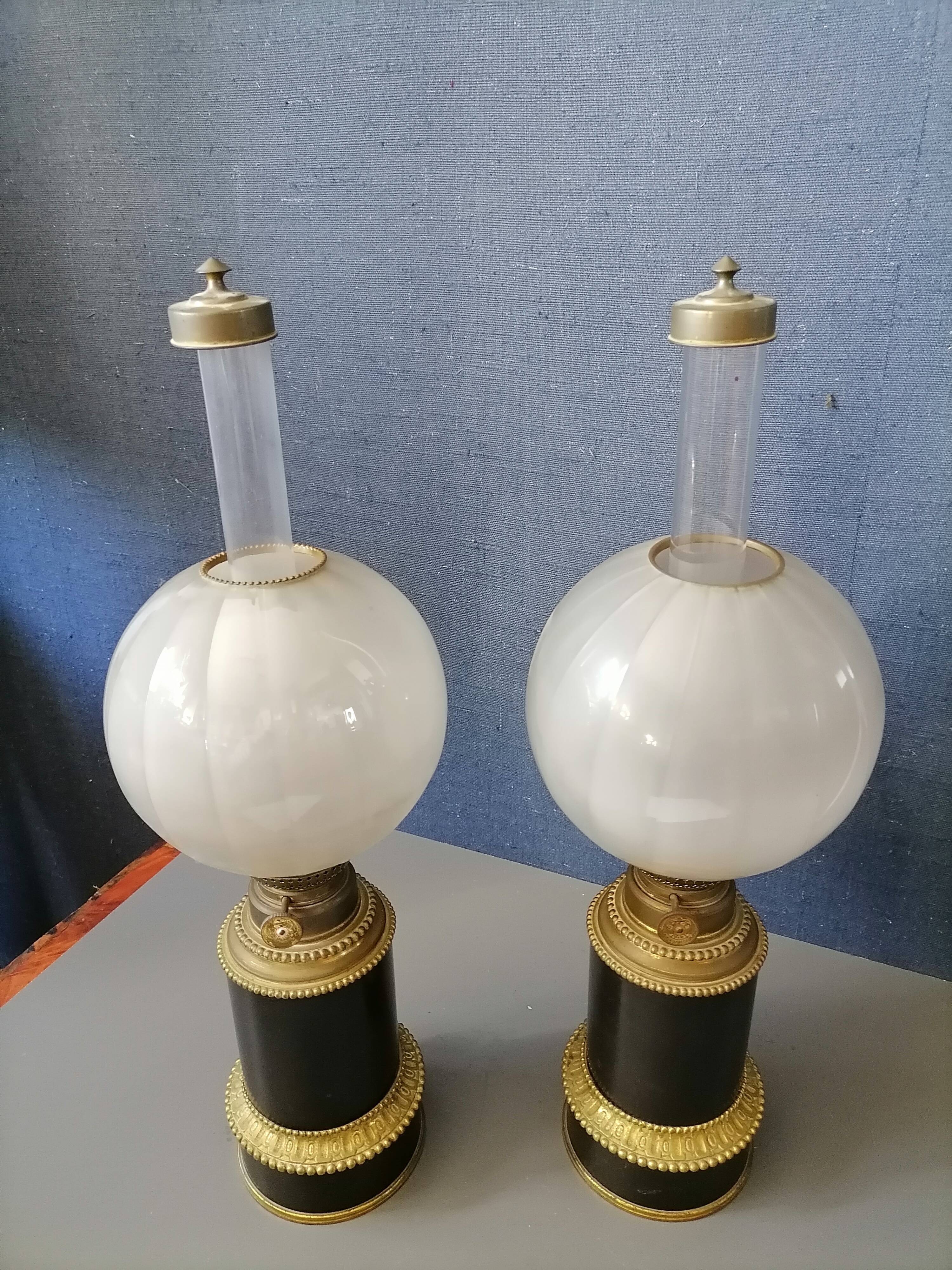 Paire de lampes à pétrole Napoléon III