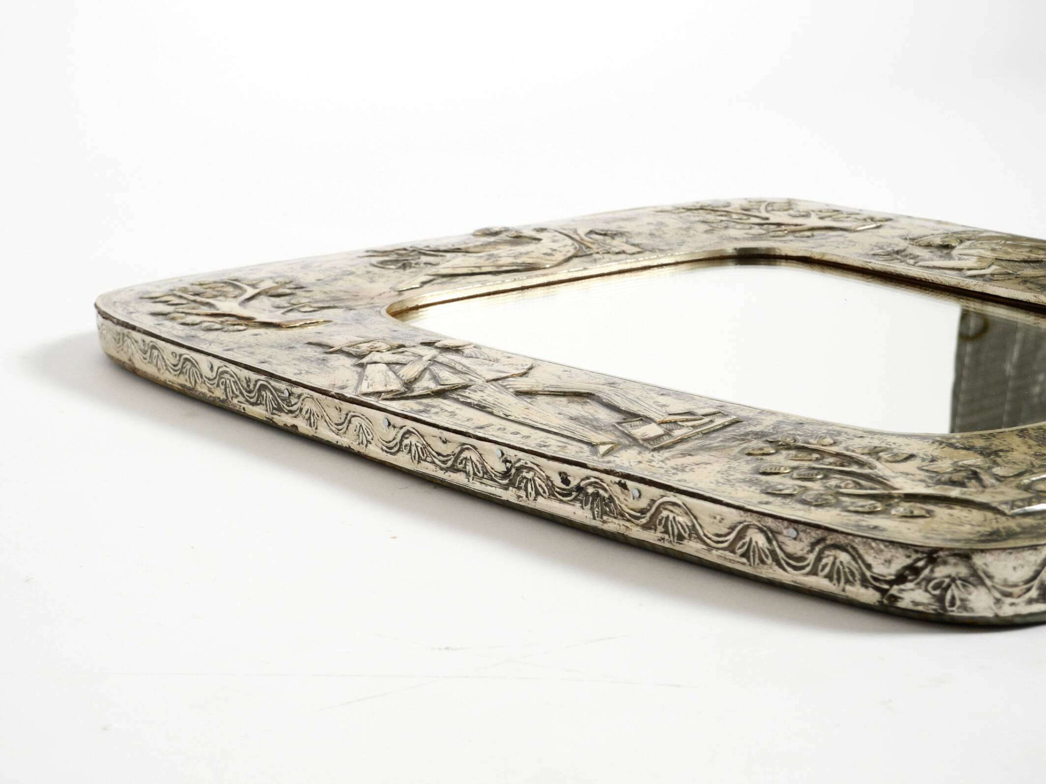 Beautiful Mid-Century Modern Wall Mirror with a Silver-Plated Frame