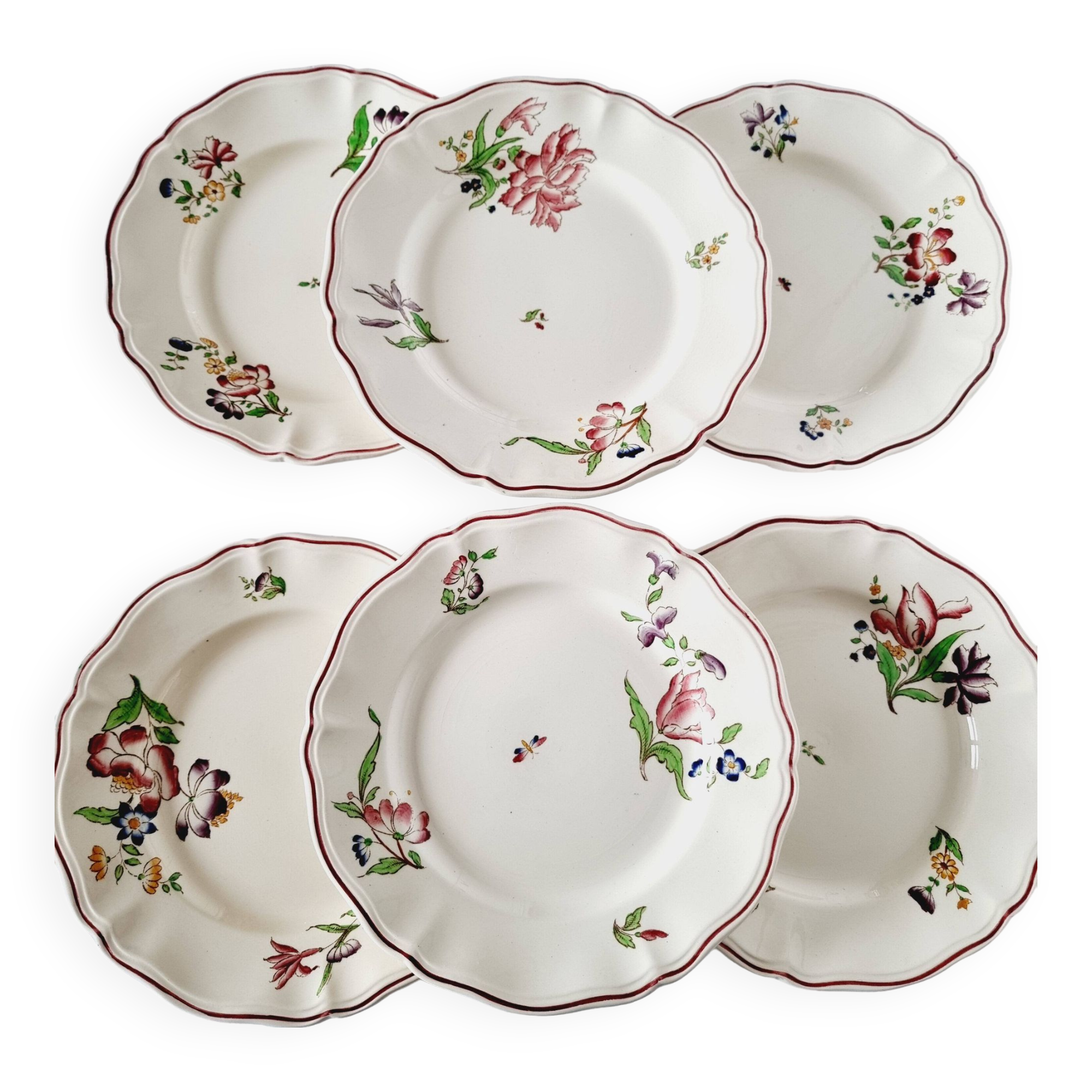 6 Terre de Fer Sarreguemines Flat Plates Rare Model from the Strasbourg Series