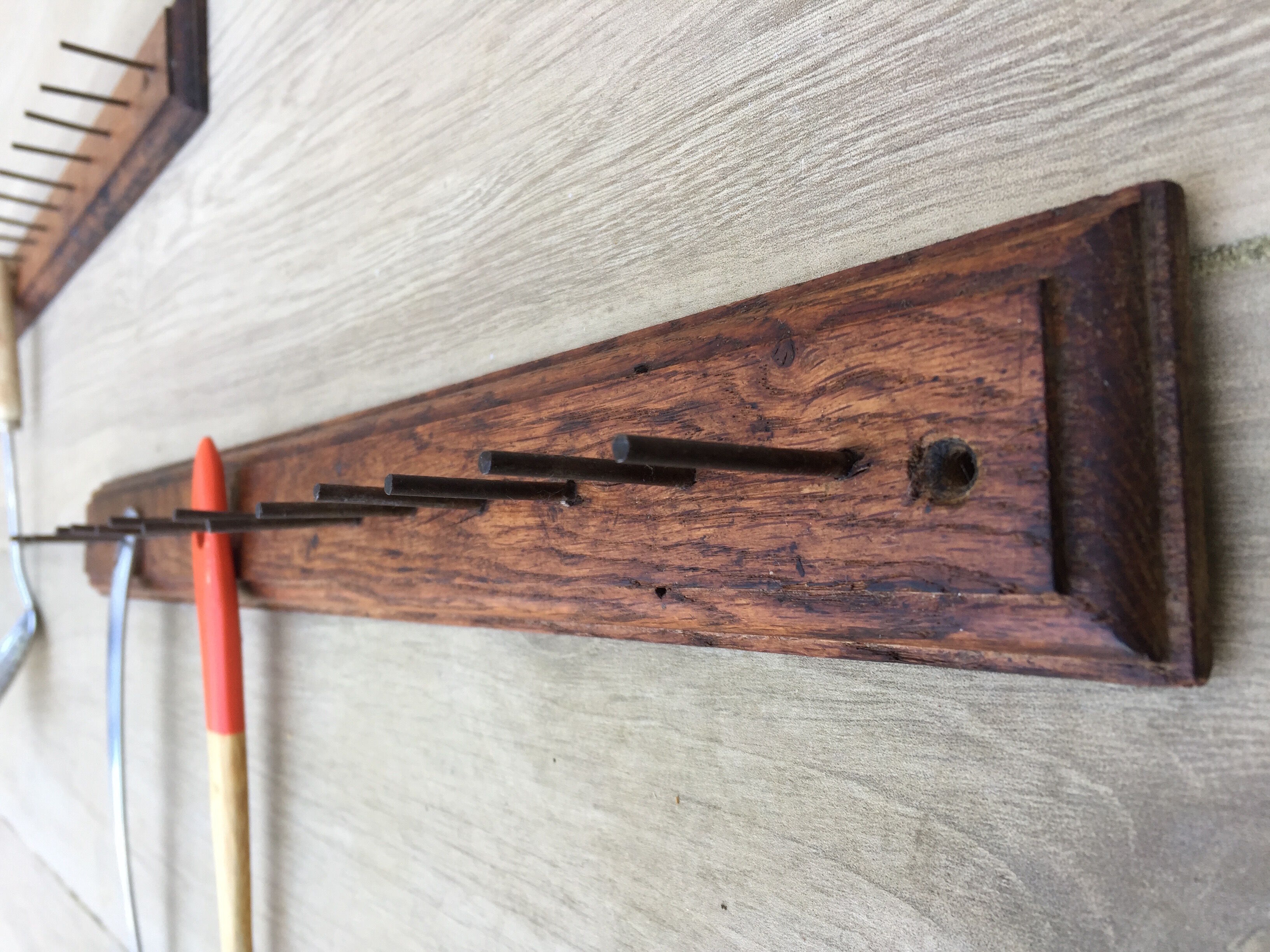 Solid oak workshop coat rack