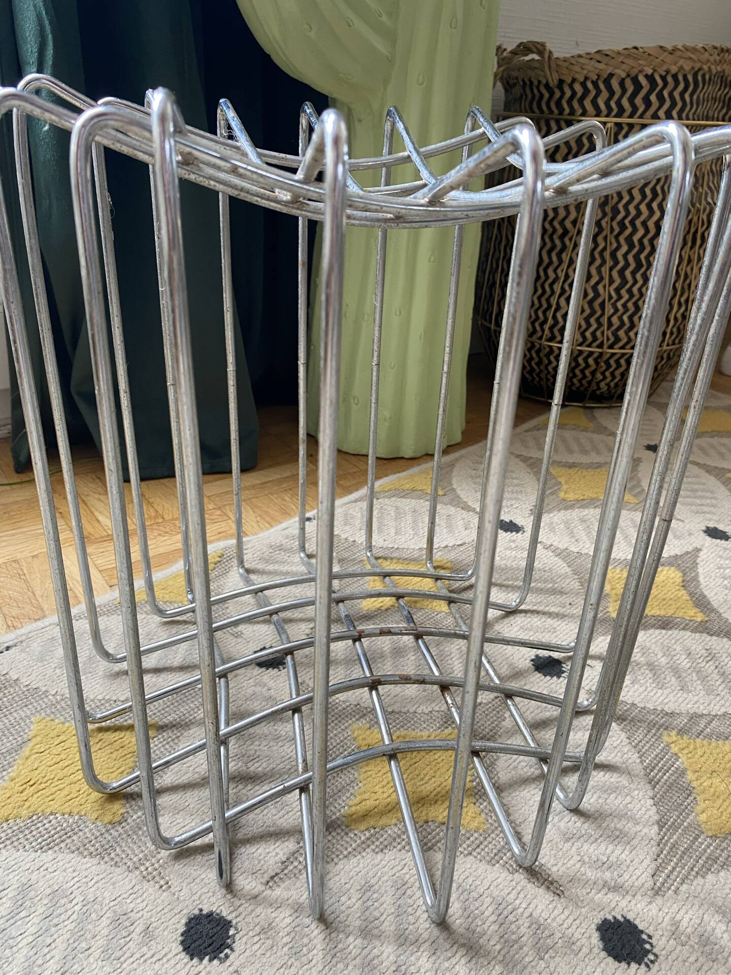 Set of 2 Vintage mid-century chrome wire poufs stools