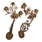 paire d applique murale laiton bronze 1900 a 30 rose porcelaine45x28