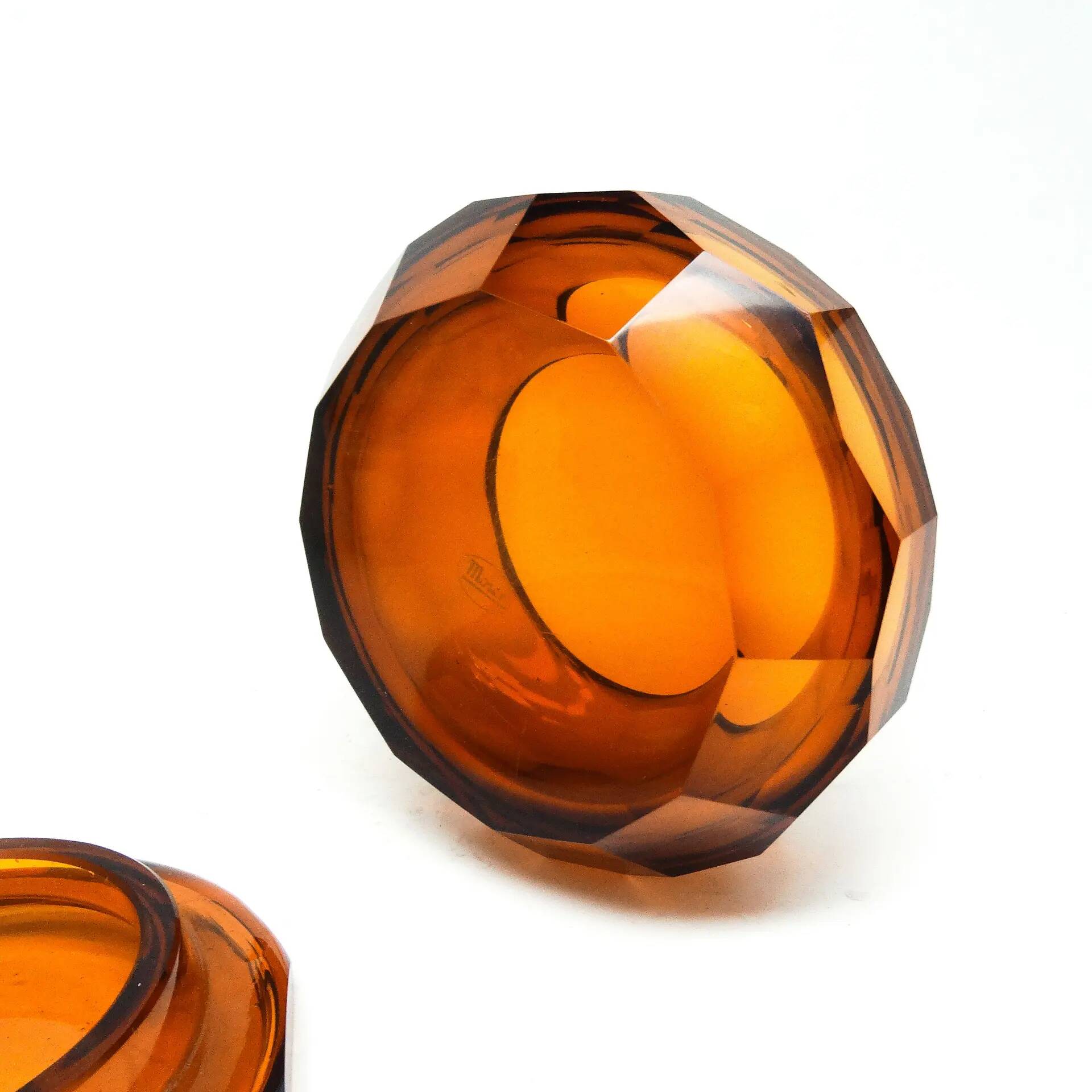 Art Deco bonbonniere, honey crystal, Moser, Czechoslovakia, 1930s