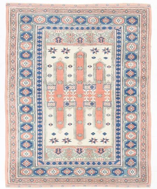 Powder Pink & Soft Blue Vintage Persian Rug, 166x209 Cm