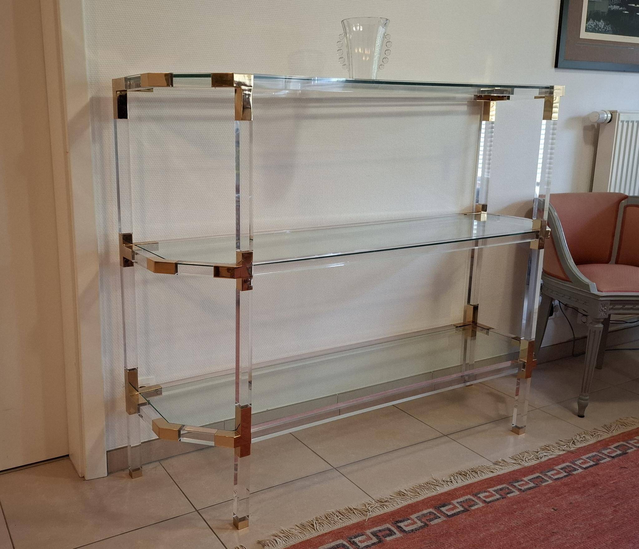 Hollywood Regency Bookshelf - Lucite & Brass - 1980s