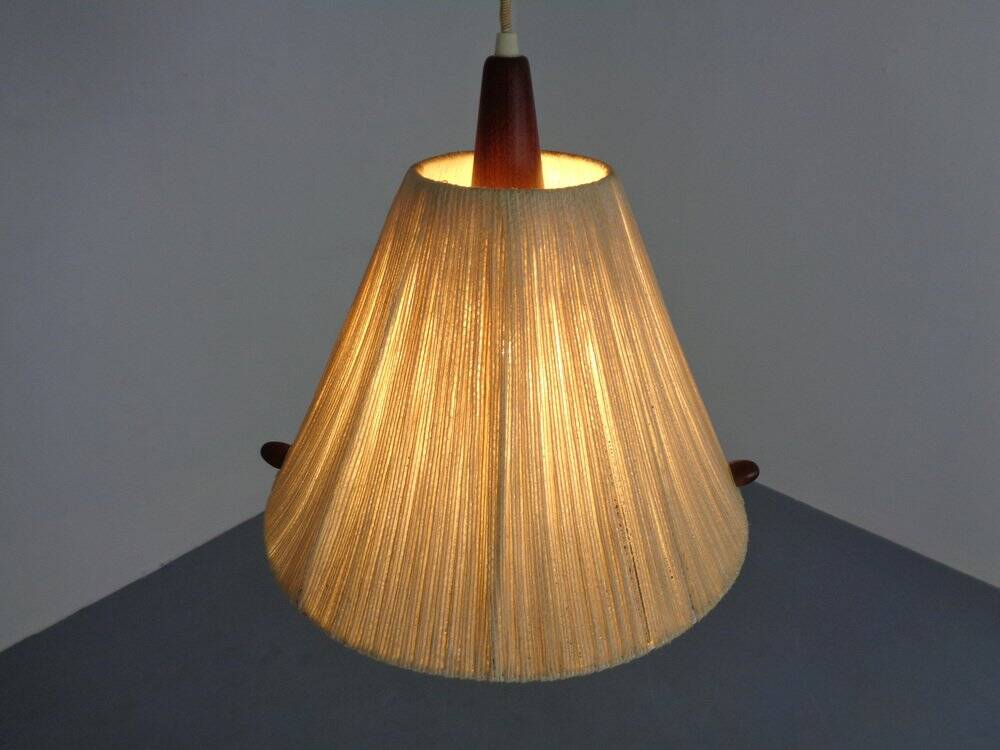 Teak and sisal ceiling lamp from Temde, 1960s