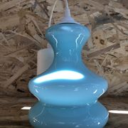 Old Suspension Opaline Blue + Thread White Decoration 70s Vintage