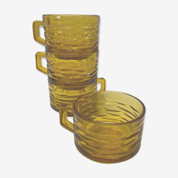Set of 4 amber glass cups