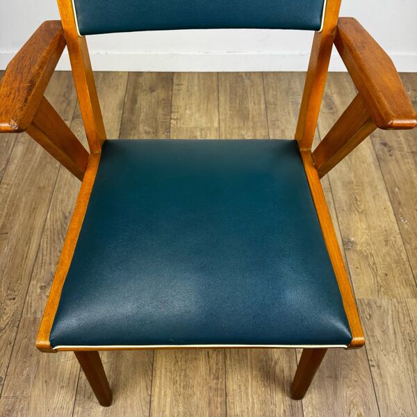 Paire de fauteuils bridges scandinaves bois et vinyle années 50