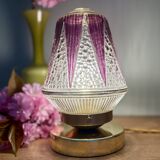 Vintage art deco globe table lamp in clear and purple glass