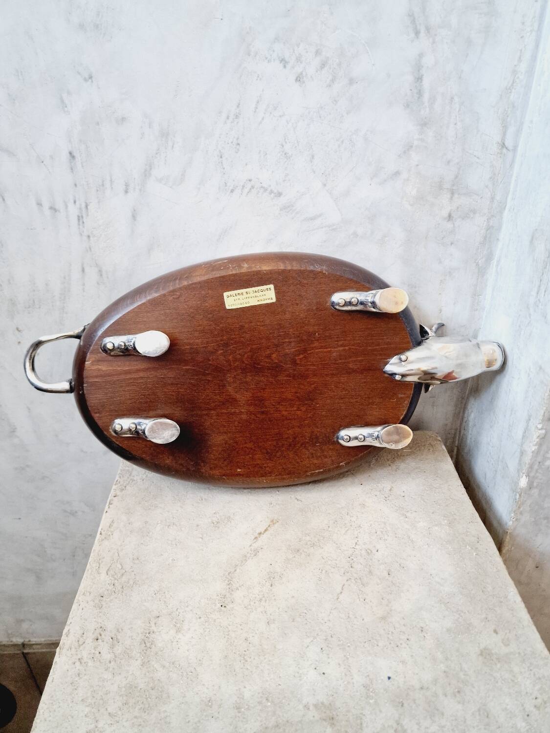 Plat à charcuterie vache métal argenté et bois