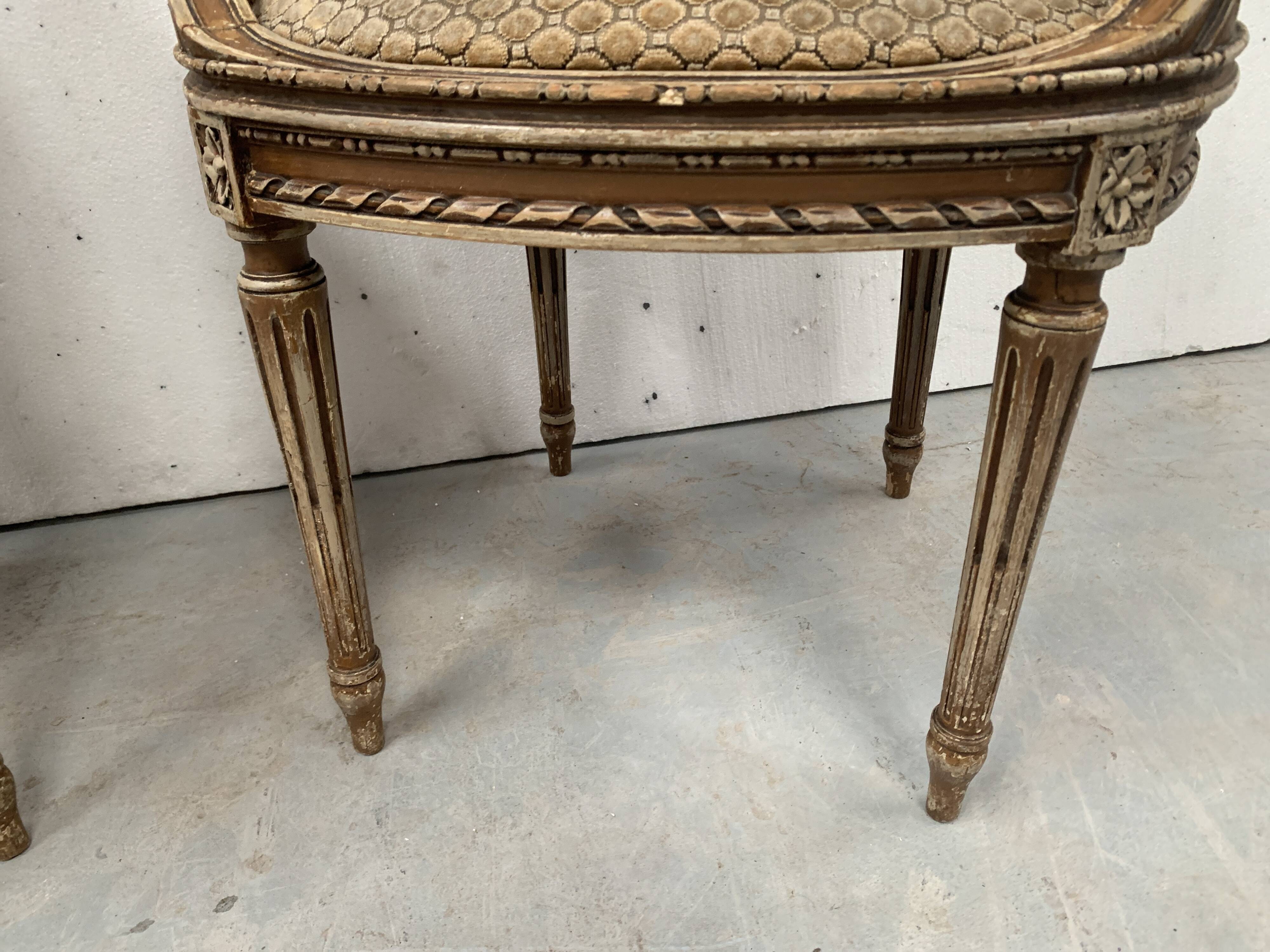 Pair of Louis XVI style basket armchairs in patinated beech, 20th century