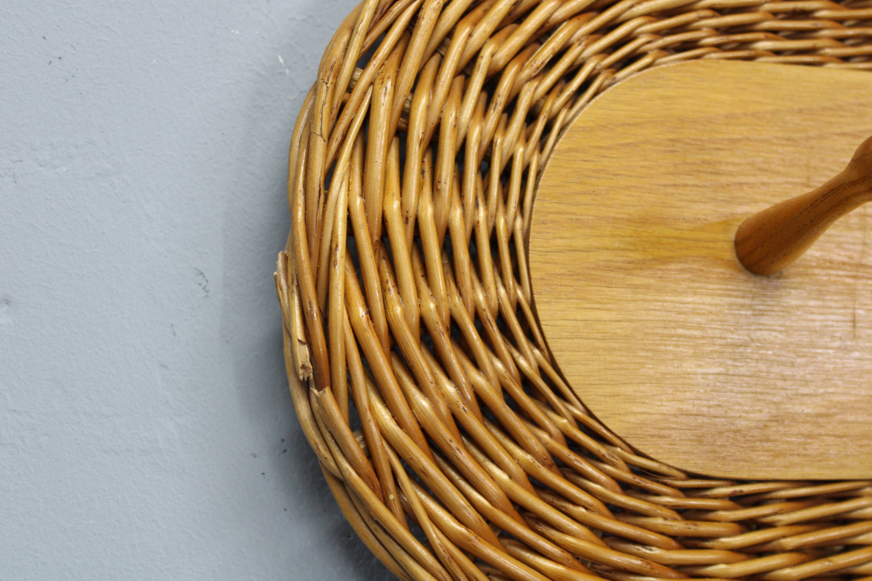 Mid-century wall coat rack with wicker frame, ULUV, 1970s