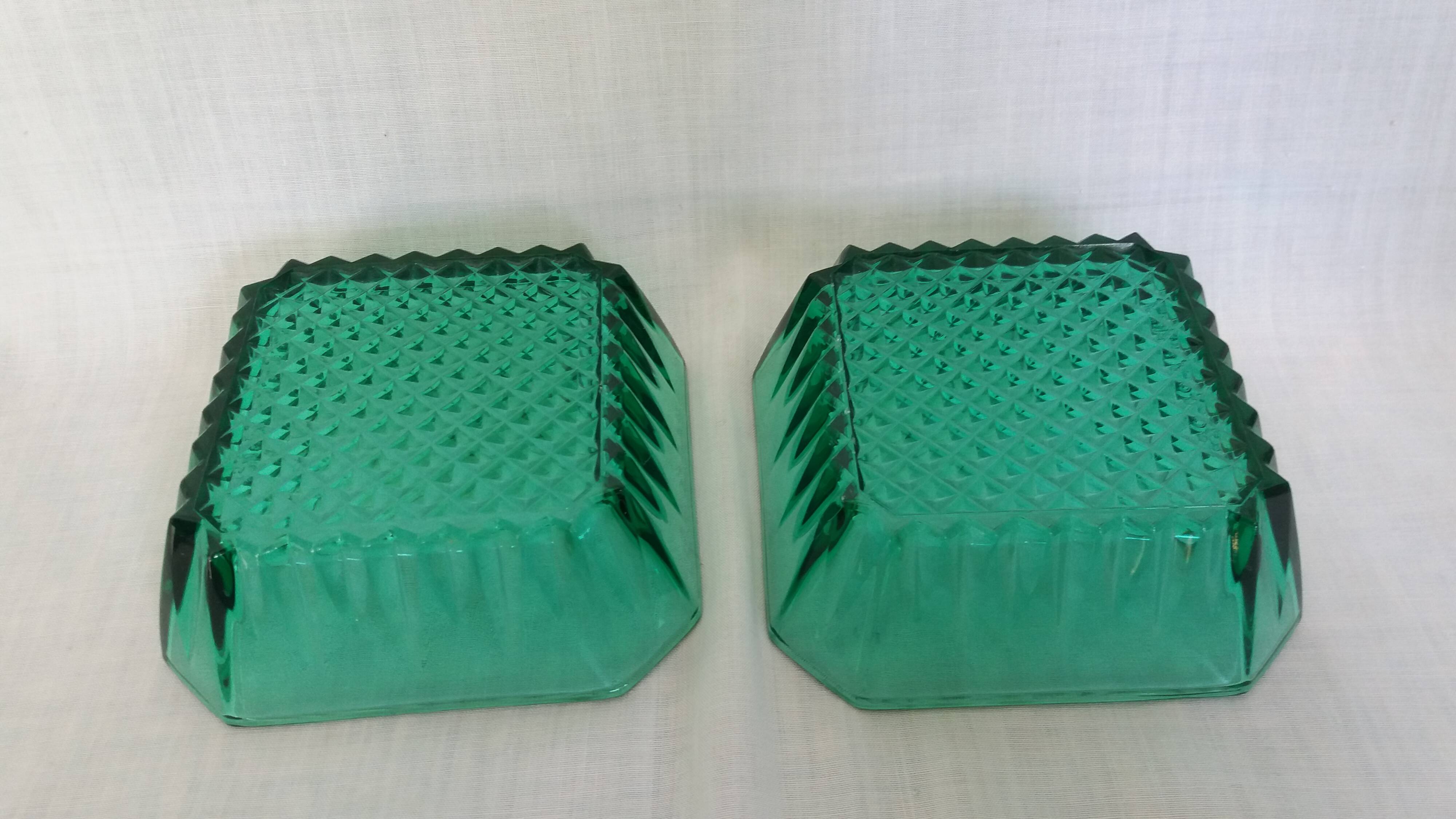 Emerald green glass ramekins Arcoroc, crystal glassware from Arques.