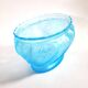 Old oval coupe basket in moulded blue glass, frosted acid, 1900.
