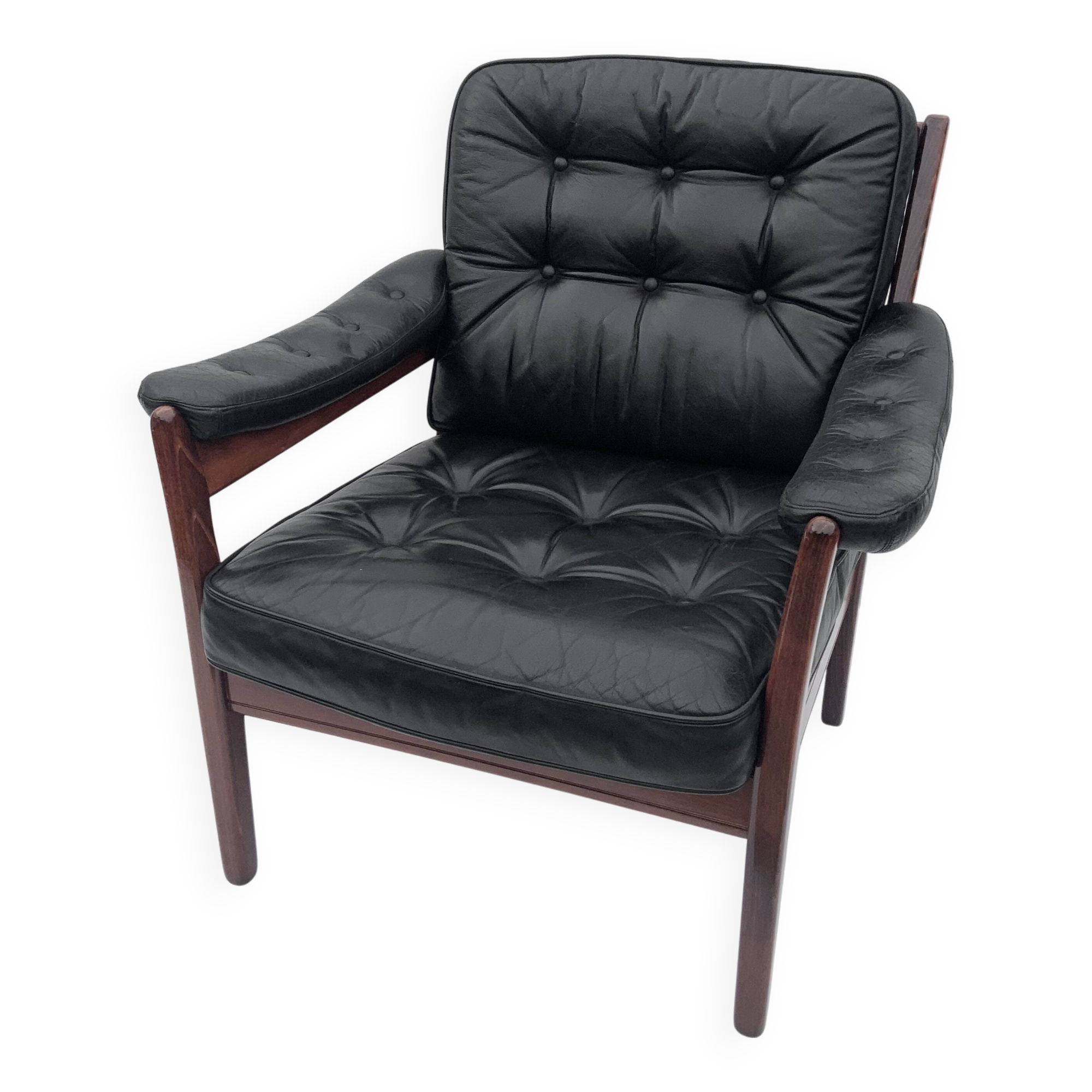 Vintage black leather lounge chair by gote mobler 1970s