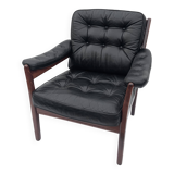 Vintage black leather lounge chair by gote mobler 1970s