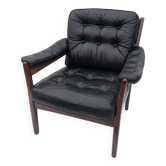 Fauteuil lounge vintage en cuir noir par Gote Mobler, années 1970