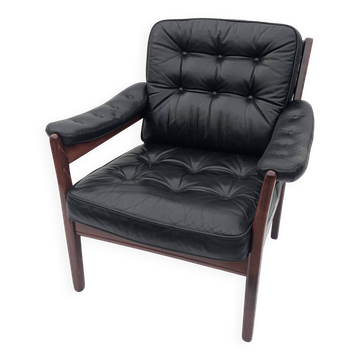 Fauteuil lounge vintage en cuir noir par Gote Mobler, années 1970