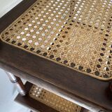 Vintage wooden shelf with cane, colonial style, 4 levels.