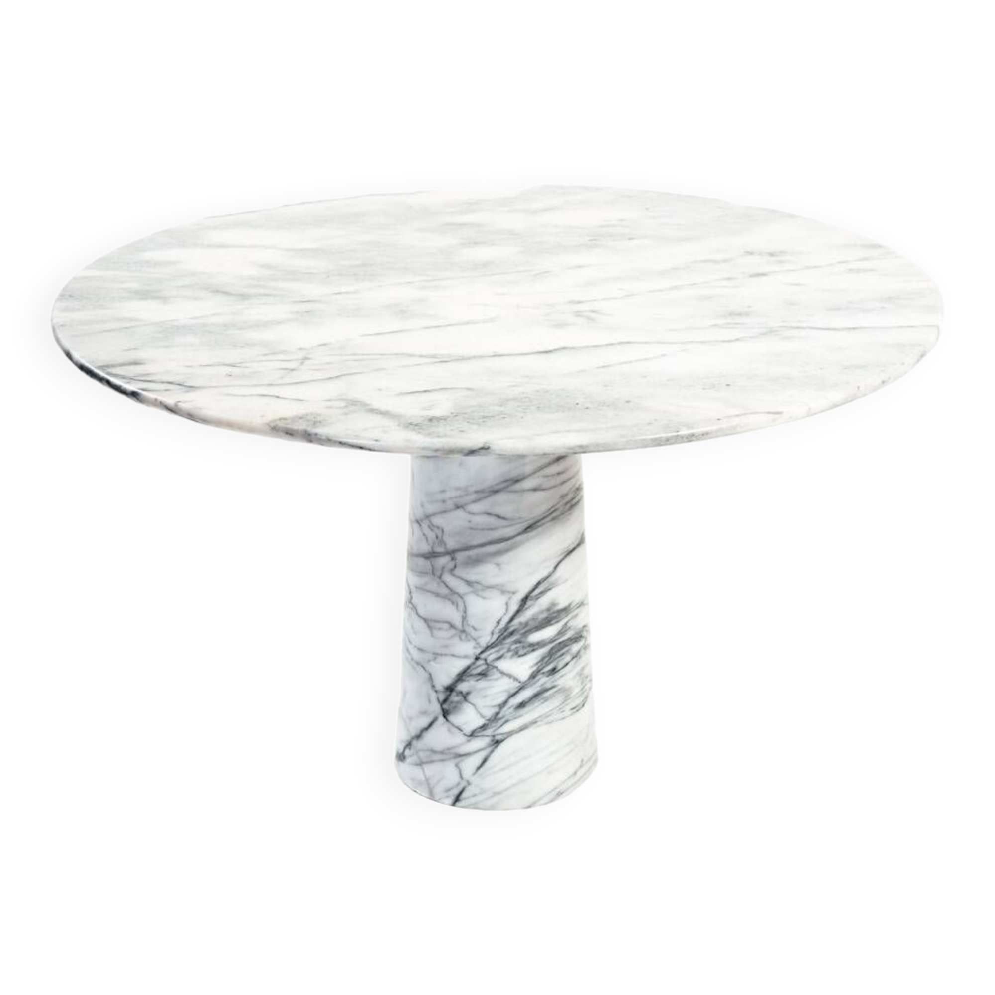 Table à manger ronde en marbre blanc dans le style d'Angelo Mangiarotti