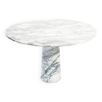 Table à manger ronde en marbre blanc dans le style d'Angelo Mangiarotti