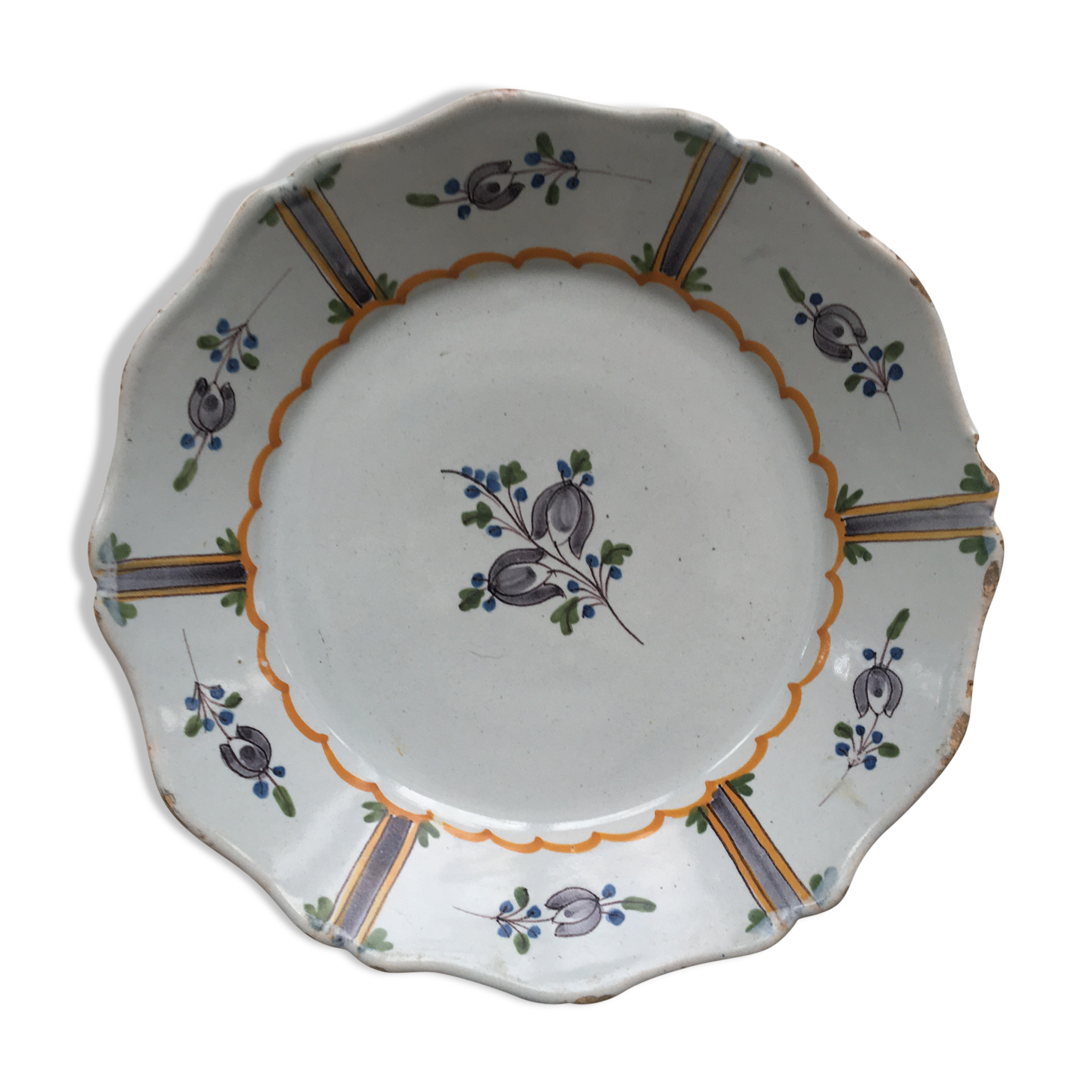 Plate faience 19th decoration flowers "tulips"