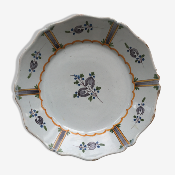 Plate faience 19th decoration flowers "tulips"
