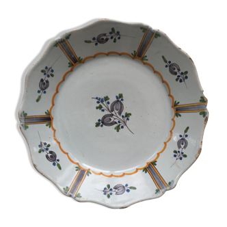 Plate faience 19th decoration flowers "tulips"