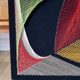 Large psychedelic design painting with multicolored stitch and thread from the 1970s