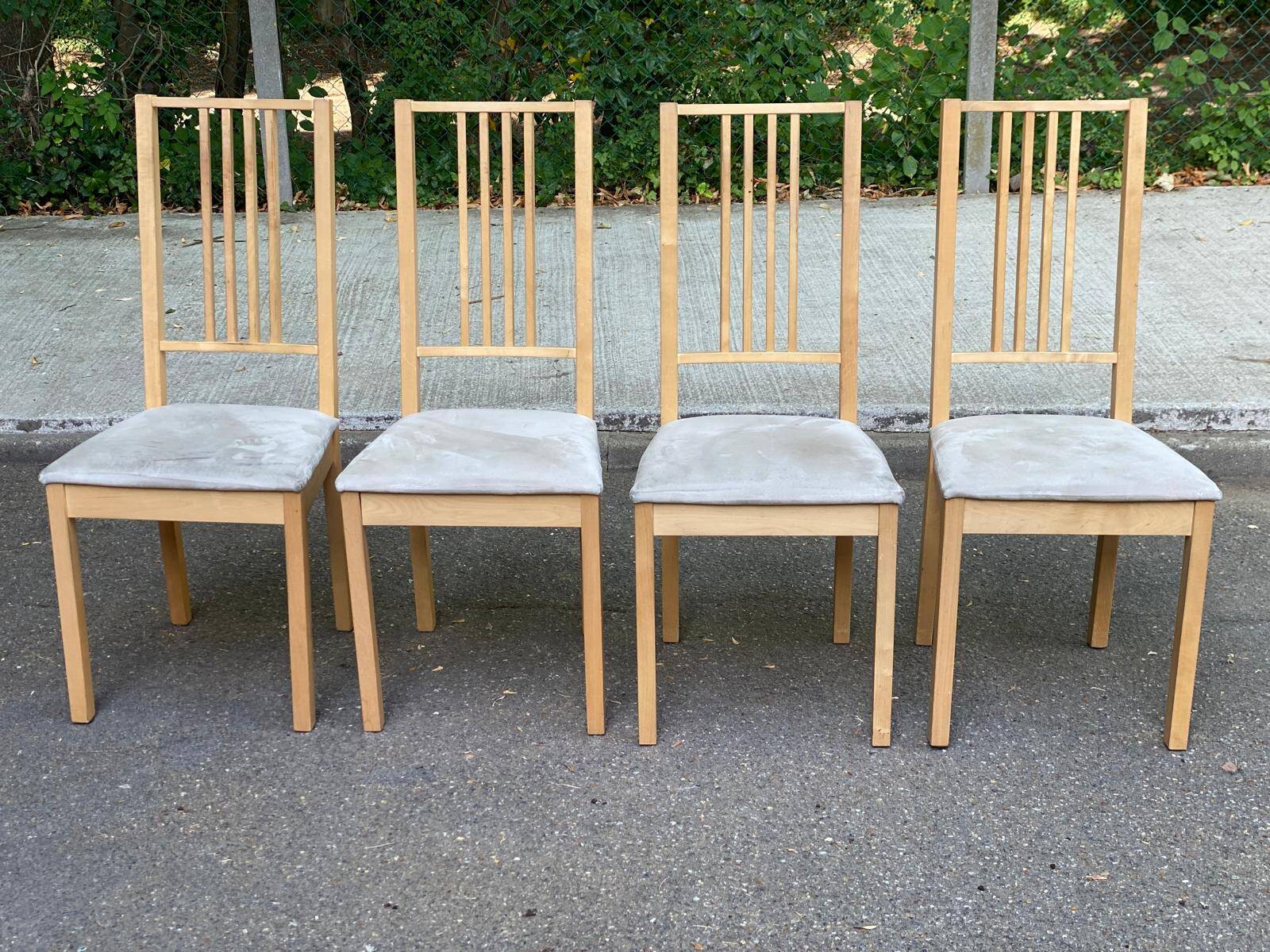 4 Scandinavian dining chairs in light birch solid wood.