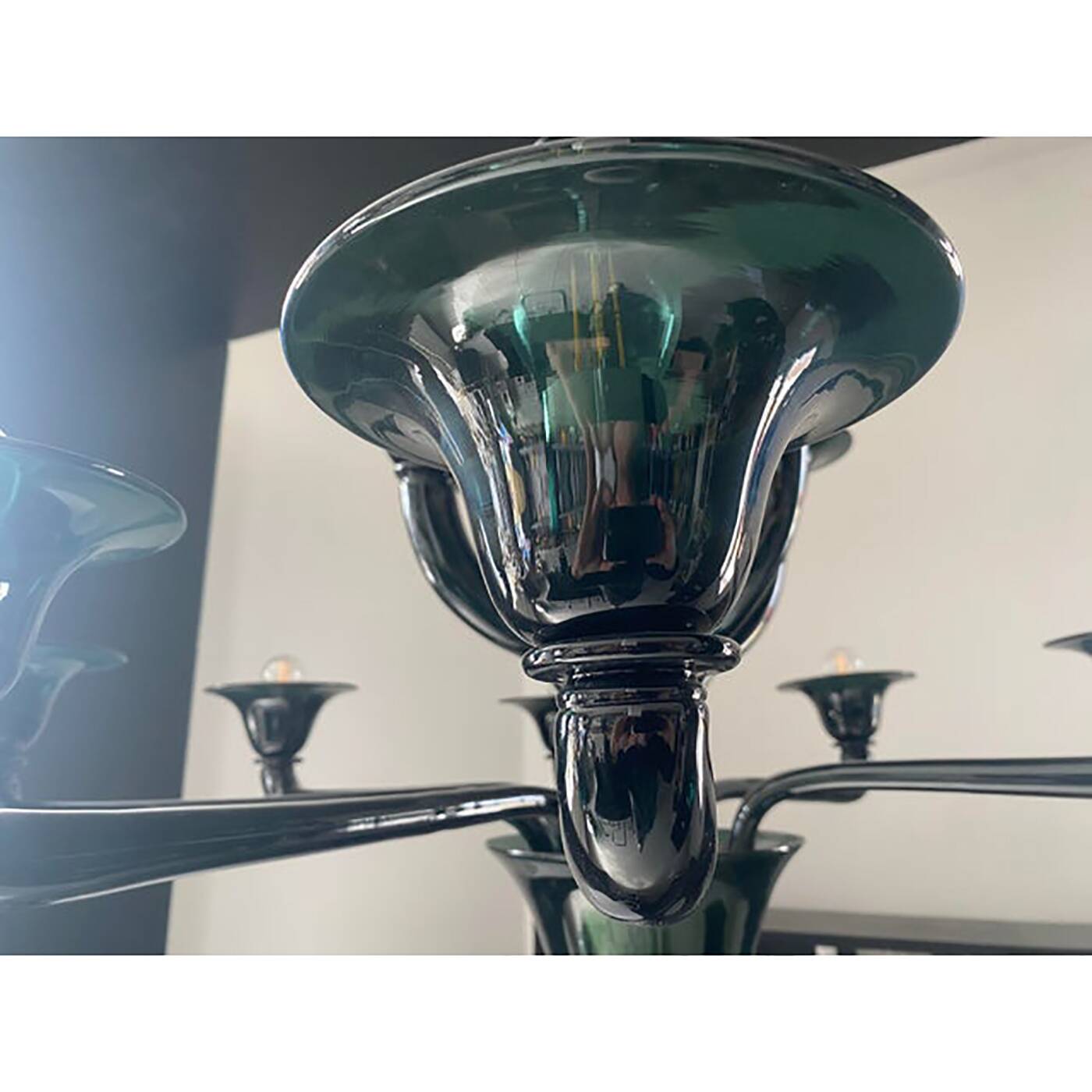 Contemporary Translucent Green-Petrol Glass Chandelier