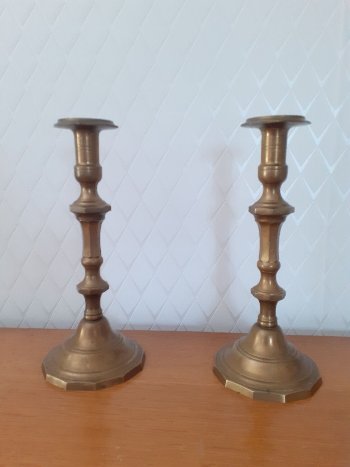 Pair of large bronze or brass candle holders