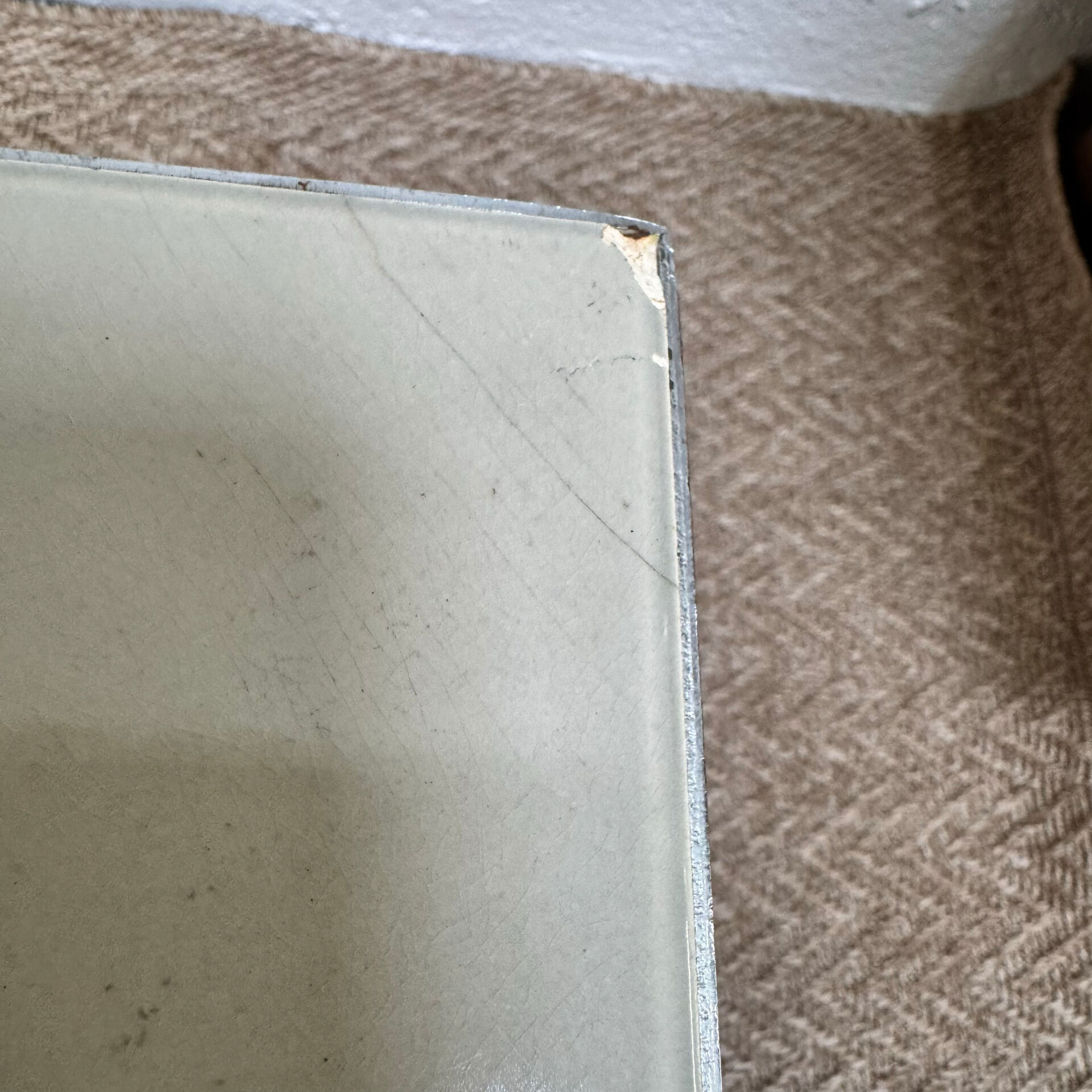 Vintage coffee table from the 60s and 70s in ceramic, chrome metal, and wood.