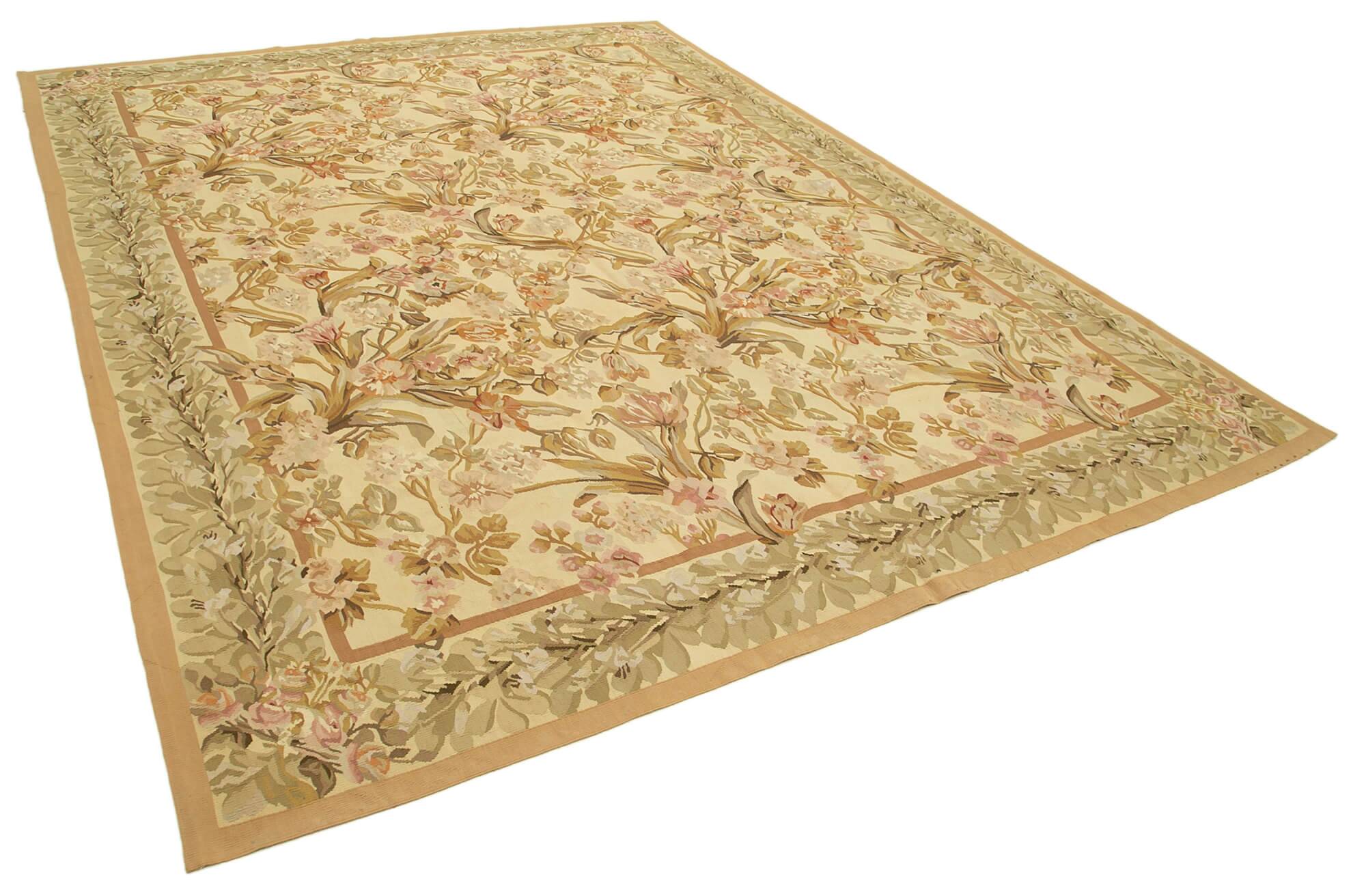 Handmade European Vintage Aubusson Kilim 268 cm x 366 cm