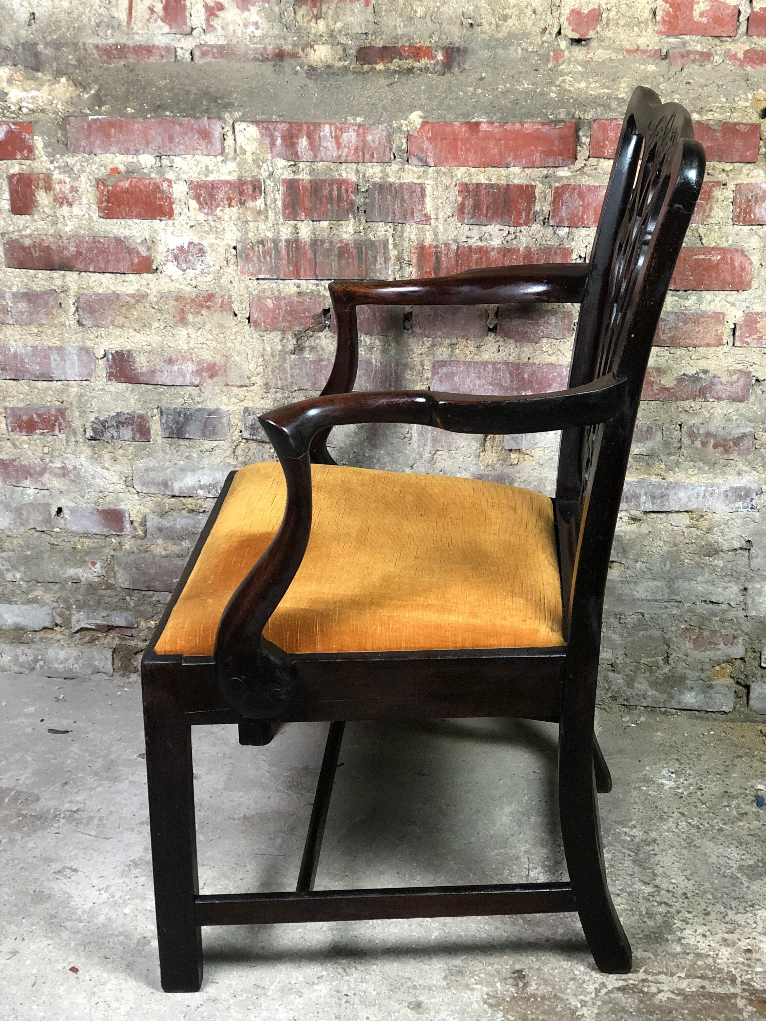 English mahogany armchair covered with velvet mustard color XIX eme