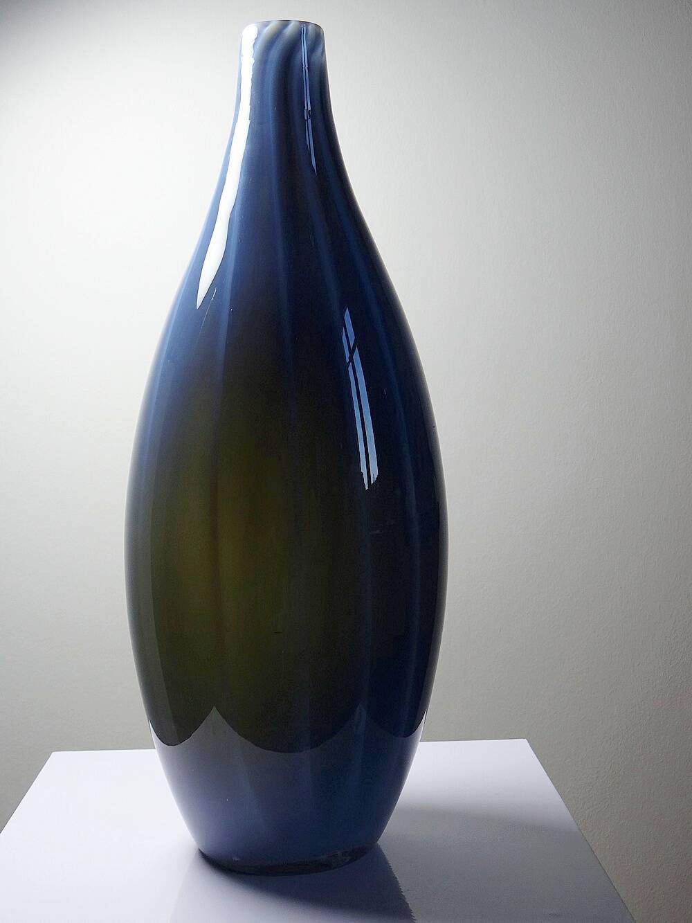 Pair of vintage smoky glass vases lined with opaline Murano bubble glass.