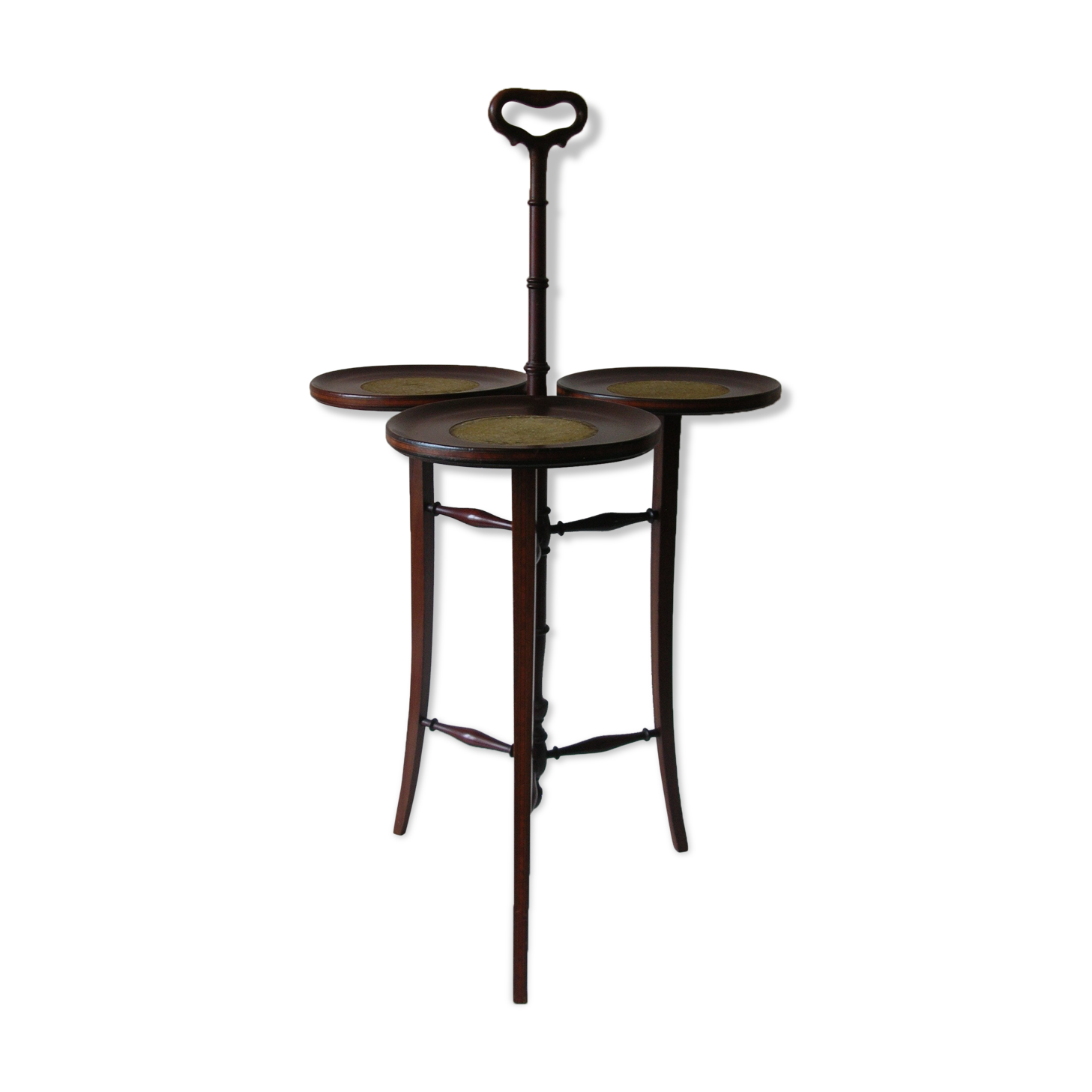 Sellette tripode présentoir 3 plateaux en bois et poignée old cake stand